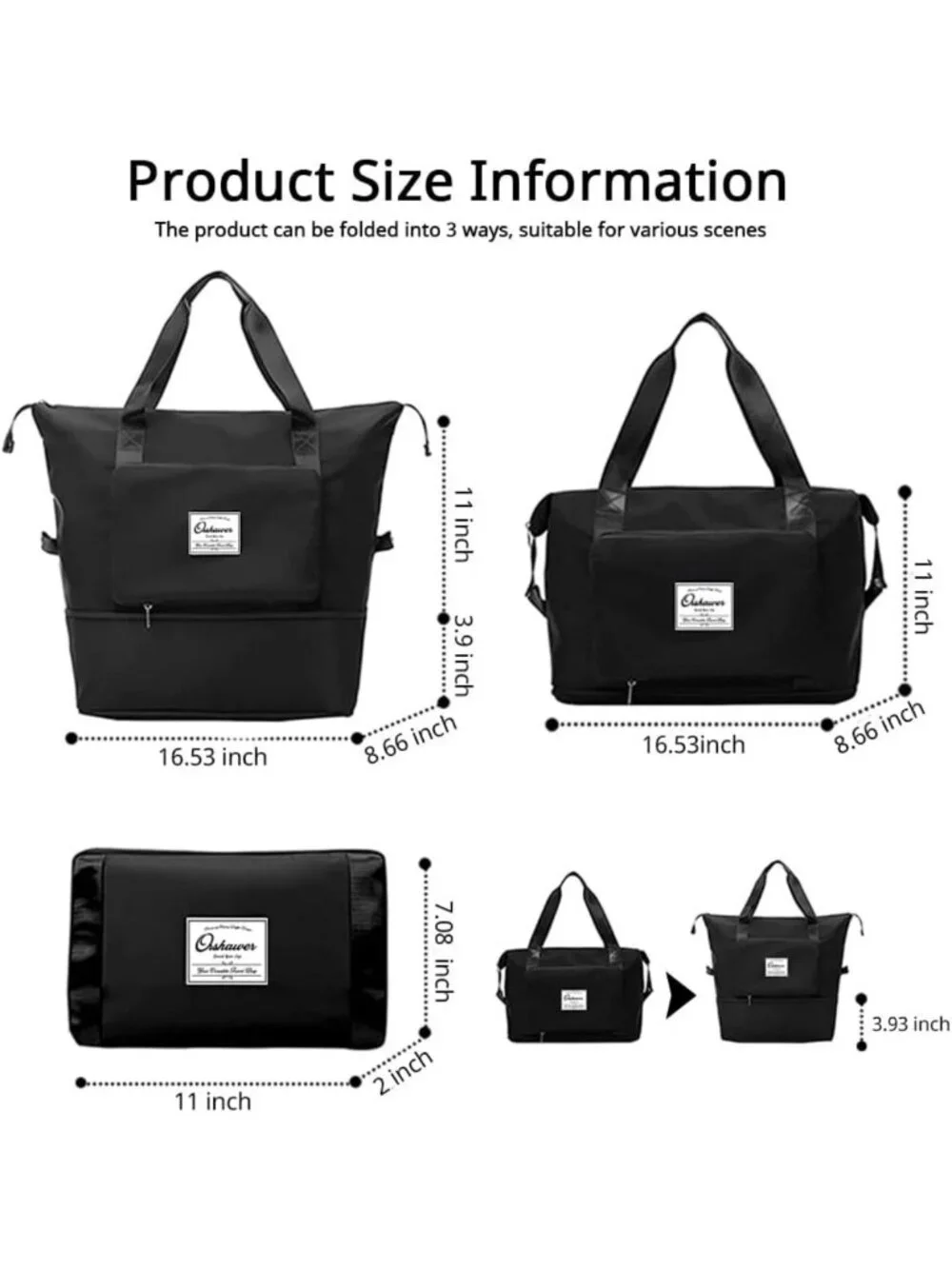 Expandable Large Capacity Foldable Travel Duffel Bag with Dry/Wet Separation